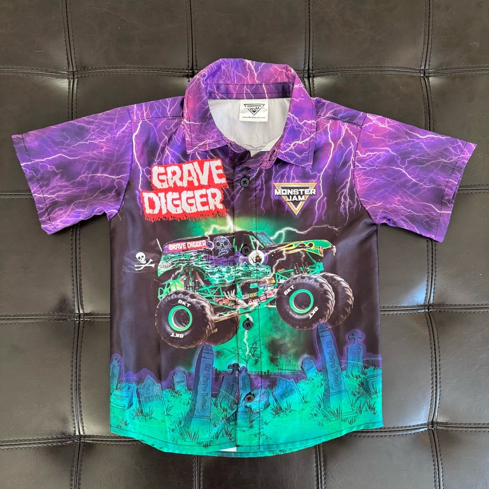 Monster Jam Grave Digger Monster Truck Boys Button Down Shirt Toddler 5T